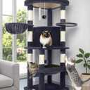 Globlazer Corner Cat Tree Tower for Indoor Cats, 51in Multi-Level Cat Condo Tower with Large Hammock, 7 Sisal Scratching Posts, Oversized Top Perch, Spacious Cat Cave, Hanging Basket, C51, Dark Grey