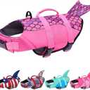 Malier Dog Life Jacket, Ripstop Dog Life Vest with High Buoyancy for Swimming Boating, High Visibility Shark Puupy Lifesaver for Small Medium Large Dogs (Pink #1, X-Large)