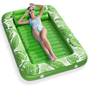 Inflatable Tanning Pool Lounger Float - Jasonwell 4 in 1 Sun Tan Tub Sunbathing Pool Lounge Raft Floatie Toys Water Filled Tanning Bed Mat Pad for Adult Blow Up Kiddie Pool Kids Ball Pit Pool (Large, Green)