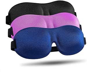 Sleep Mask 3 Pack, Upgraded 3D Contoured 100% Blackout Eye Mask for Sleeping with Adjustable Strap, Comfortable & Soft Night Blindfold for Women Men, Eye Shades for Travel/Naps, Black/Purple/Blue