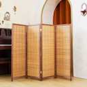 4 Panel Short Room Divider 3.9 ft Tall Double-Side Folding Privacy Screen, Natural Brown Bamboo Partition Wall for Home Office, Living Room & Corner Spaces