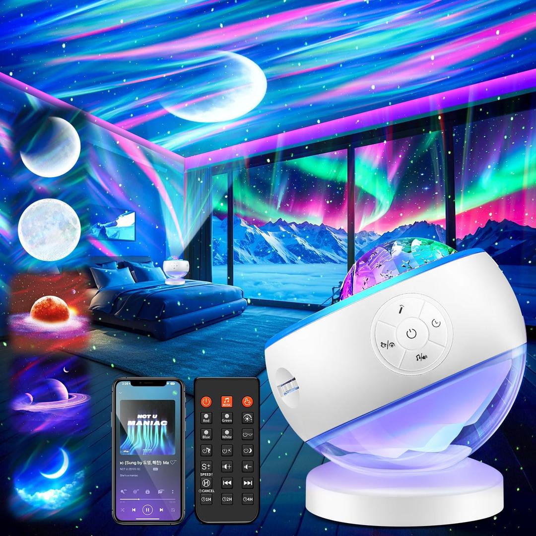 Northern Lights Projector Galaxy Projector with 300+ Light Effects, LED Star Projector for Bedroom Aurora Light, Remote Control, 15 White Noises, Bluetooth Speaker Galaxy Light Gifts for Kids Adults
