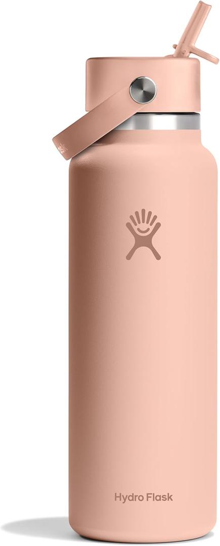 Hydro Flask Water Bottle - Insulated Stainless Steel - Wide Straw Lid, Non Spill, Leakproof in 40 Oz Wide Mouth Flex Straw Cap Seacliff
