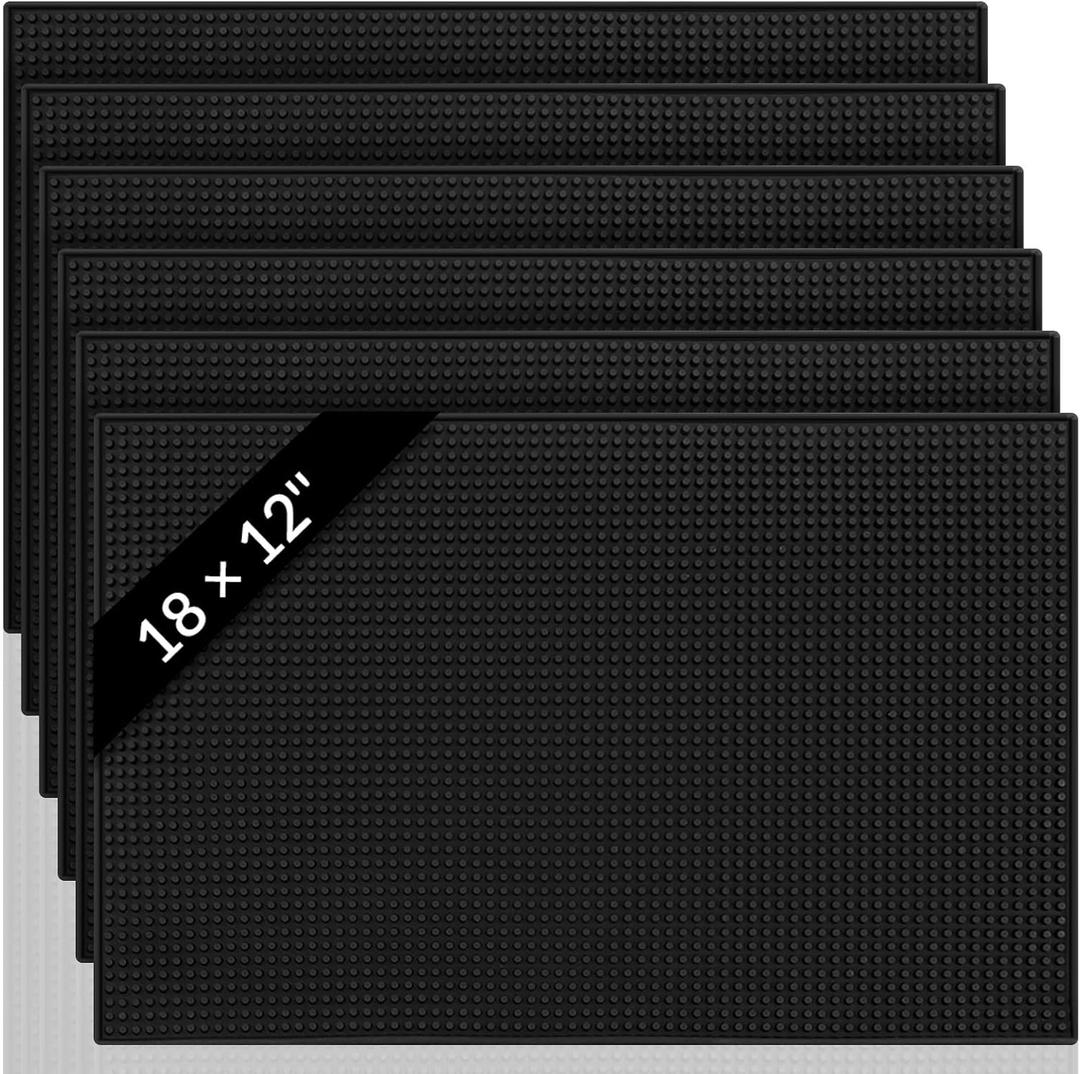 Tioncy 4 Pcs Bar Mat for Countertop 18 x 12 Inch Non Slip Rubber Mat Service Spill Cocktail Bartending Coffee Bar Mats for Hot Dishes Restaurants Barbershop Clippers Hot Pads, Black