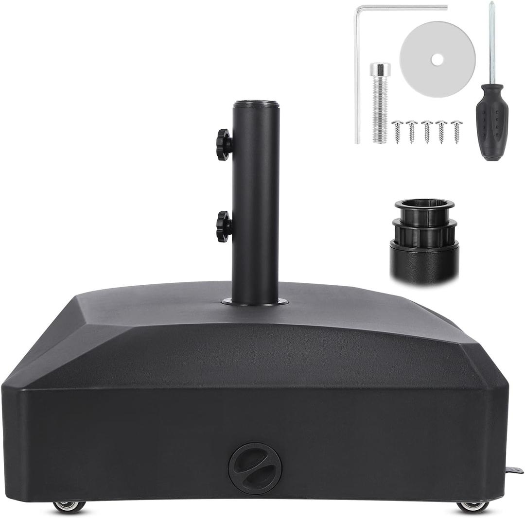 81 lb Water Capacity Patio Umbrella Base Heavy Duty with Wheels Square Market Stand for OutdoorPatio, Deck, Poolside2 Locks 2 Knobs. 81 lb Water Capacity Patio Umbrella Base Heavy Duty with Wheels Square Market Stand for OutdoorPatio, Deck, Poolside2 Locks 2 Knobs.