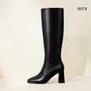 IDIFU IN3 Knee High Boots for Women Square Toe GoGo Chunky High Heeled Tall Long Fall Boot with Side Zipper Dress Comfortable Fashion Pull On Small Thick Heel Boots (7.5)