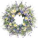 22 Inches Summer Wreaths for Front Door Blue Summer Door Wreath Spring Floral Wreath with Wildflower Lanvender for Wall Porch Indoors Outdoor Window Home Decorations