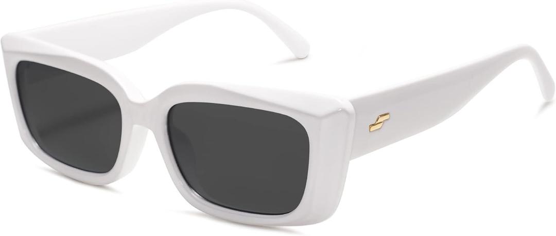 SOJOS Trendy Rectangular Sunglasses Womens Retro Small Shades Sunnies Gafas de sole Chunky Angular Cornor Frame SJ2238 (White)