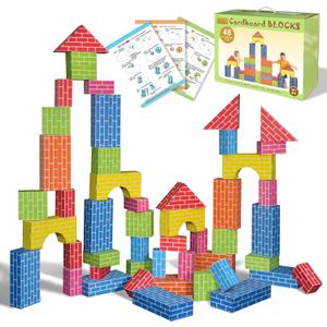 48-Pack Cardboard Building Blocks for Kids: 26/36/48 Jumbo Gifts Heavy Duty Develop Creative Thinking Spatial Reasoning Easy to Assemble, Large