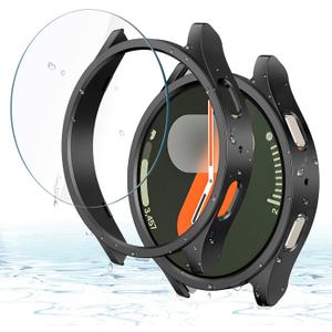 Misxi [2+2 Pack] Case Hard PC Bumper + Tempered Glass Screen Protector [with Auto Alignment Tool Kit] for Samsung Galaxy Watch 7 44mm, Lightweight Anti-Scratch Cover for Galaxy Watch7, Black