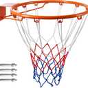 Basketball Rim, 18-inch Standard Basketball Hoop Replacement Rim Orange Steel Wall-Mounted Portable Suitable for Outdoor and Indoor Use