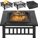 Yaheetech Multifunctional Fire Pit Table 32in Square Metal Firepit Stove Backyard Patio Garden Fireplace for Camping, Outdoor Heating, Bonfire and Picnic (Black)