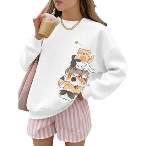 RoseSeek Girl's Cartoon Graphic Long Sleeve Crewneck Sweatshirts Drop Shoulder Cute Pullover Tops T Shirt