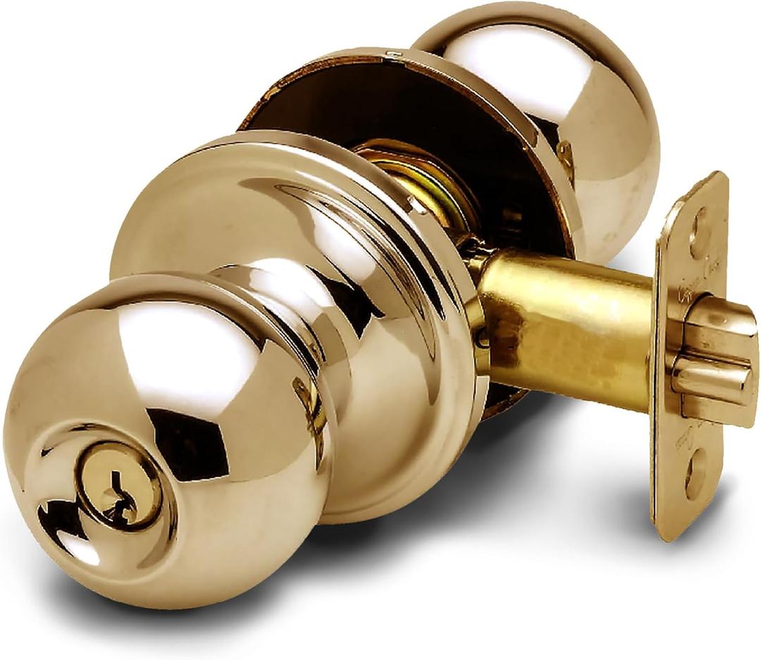Copper Creek Entry Door Knob  Keyed Entry Handle with Lock and Key, ANSI Grade-3 Certified, DIY-Friendly Install for Interior and Exterior Entrance Doors  Polished Brass (1 Pack)