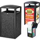 Alpine Outdoor Commercial Trash Can with Lid - 40 Gallon Heavy Duty Metal Garbage Can with Advertising Panels, Removable Bin, Locking Lid for a Modern Look in Pool, Park, Mall (Grey Stones)