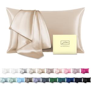 Natural Mulberry Silk Pillowcase for Hair and Skin Standard Size 20"X 26" with Hidden Zipper Soft Breathable Smooth Cooling Covers for Sleeping(Champagne,Standard,1Pcs)