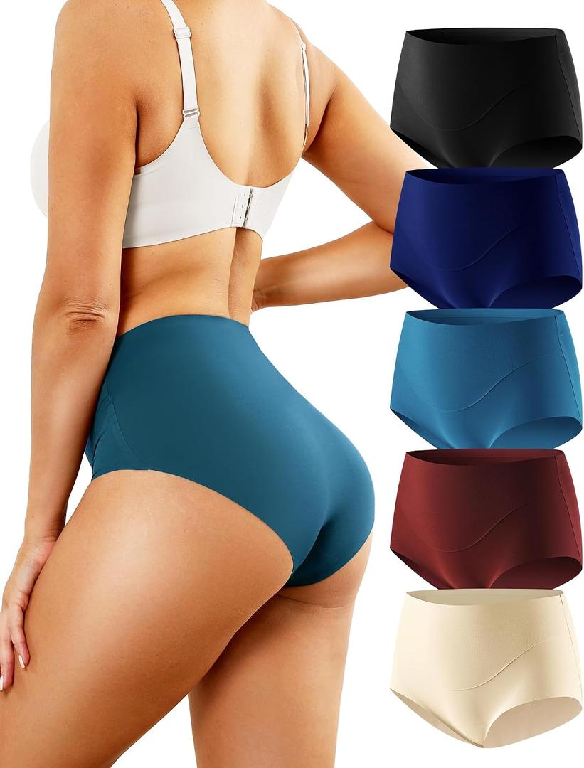 LEVAO Seamless Underwear Full Coverage High Waisted Briefs No Show Panties 5 Pack (XXL)