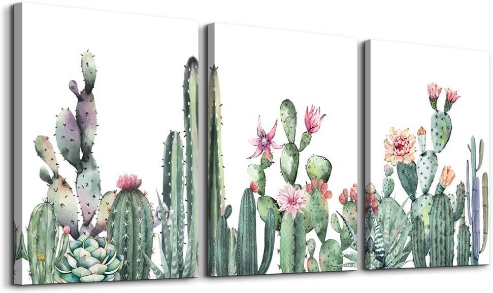 Canvas Wall Art for living room bathroom Wall Decor for bedroom kitchen Artwork Canvas Prints green Succulent cactus painting , Modern framed office Home decorations family picture  (12"x16"x3pcs)