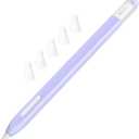 Classic Silicone Pencil Case Compatible with Apple Pencil 2nd Generation Case Cover Sleeve,[with 5 Cloth Fiber Silicone Tip Cover],Non-Slip, Support Magnetic Wireless Charging (Lavender)