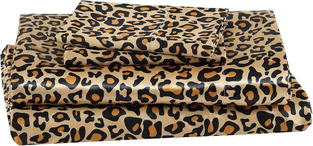 Beatrice Home Fashions 100% Luxury Satin Polyester Sheet Set, Full, Leopard
