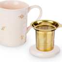 Pinky Up Annette Ceramic Tea Cup with Infuser and Lid, Travel Mug for Loose Leaf Teas, Home Office, Camping, Picnic Party, 12 oz, Set of 1, Honeycomb