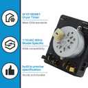 W10185981 Dryer Timer, 115VAC 60Hz, compatible with Whirlpool, Maytag, KitchenAid, Jenn-Air, Amana, Magic Chef, Admiral, Norge, Roper, replacement for AP6016540, 1481704, PS11749830