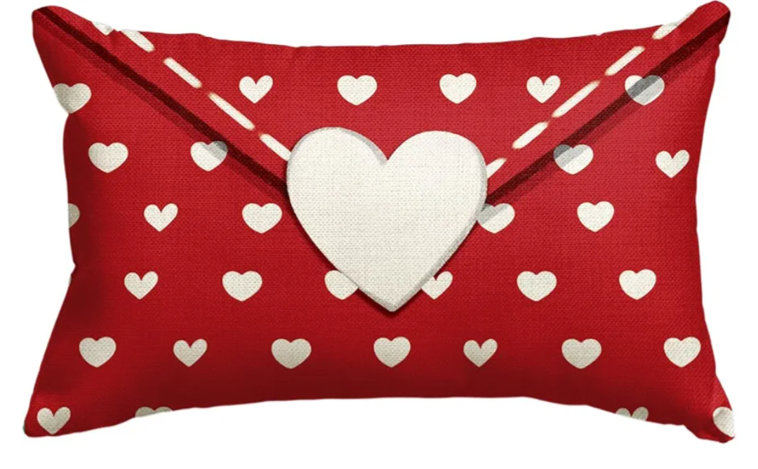 AVOIN colorlife Valentine's Day Envelope Throw Pillow Cover, 12 x 20 Inch Red Heart Red Anniversary Wedding Cushion Case Decoration for Sofa Couch