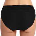 Women's Swimsuit Bikini Bottoms Full Coverage Ruched Bathing Suit Bottom (Black, M)