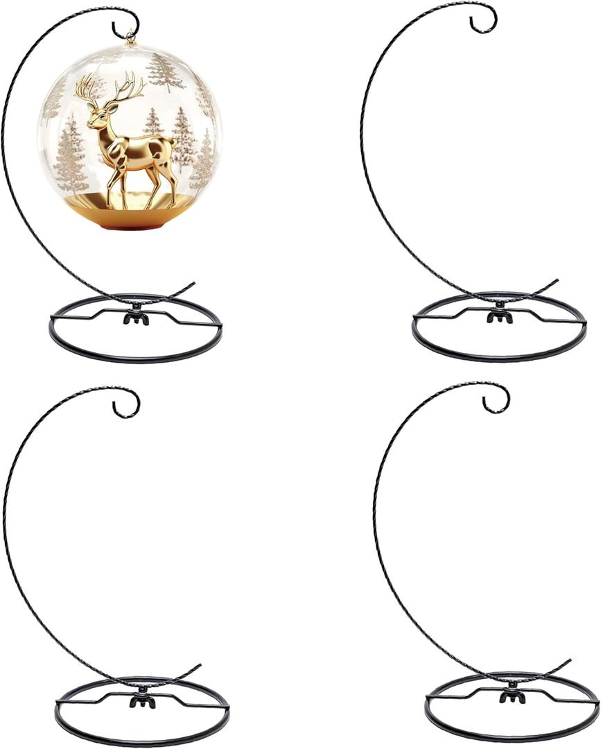 HOHIYA Christmas Ornament Display Stand 4 Pack 9.5" Black Twist Wire Holders for 150mm/6inch  Glass Terrarium Air Plant Halloween Xmas and Easter Decorations