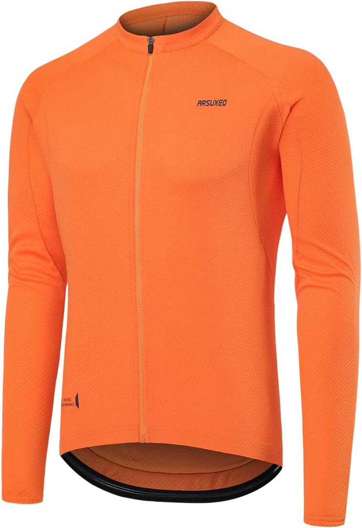 ARSUXEO Light Weight Long Sleeve Cycling Jersey Men Bike Jersey Bike Bicycle Biking Shirt,LMedium