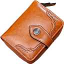 BILIKEYU Fashion Retro Oil Waxed Leather Faux Leather Ladies Short Wallet Zipper Purse Wallet Purse Easy Wallets For Women Black (Brown, One Size)