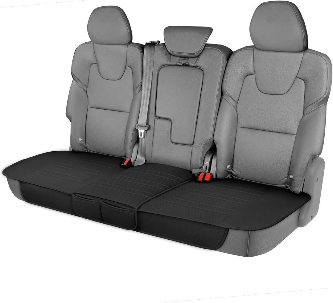 Motor Trend Faux Leather Padded Rear Bench Car Seat Cover With Storage Pockets