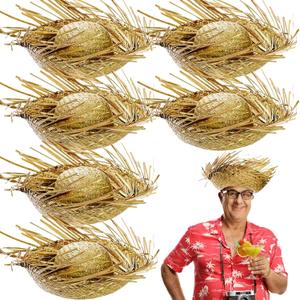 6 Pcs Straw Hat Hawaii, Beach Party Hat Costume, Beachcomber Hats for Women Men, Hawaiian Luau Hat Hillbilly Hat Farmer Hat for Summer Themed Party Props Decorations Accessories