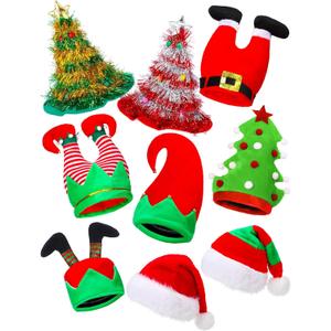 Laumoi 9 Pcs Christmas Hats Santa Xmas Hats Funny Christmas Tree Elf Pants Hat Crazy Hat for Adults Xmas Party Costume