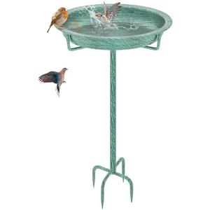 KHayRovies Metal Bird Bath for Outside, 36.2" Height Birdbath Bowl Standing Bird Feeders for Outdoors with 4 Prongs Base Stake, Freestanding Birdfeeders for Garden Yard Lawn Decor (Retro Green)