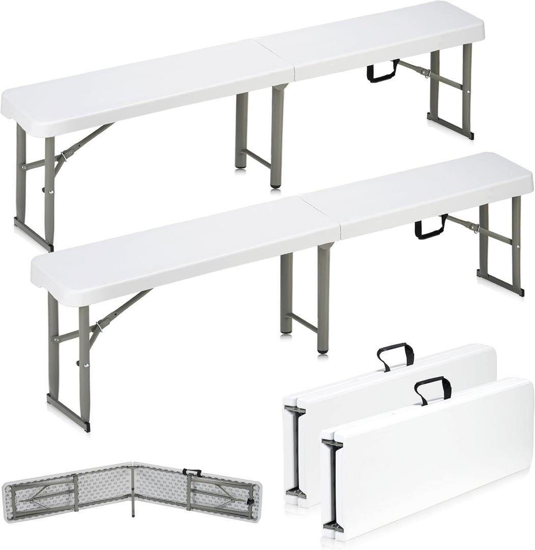 6ft Plastic Folding Bench with Carrying Handle & Lock, Portable Outdoor Bench in Garden Picnic Camping Dining Party Seat, Waterproof Bench for Soccer Activities, Firm and Durable2 Pack A