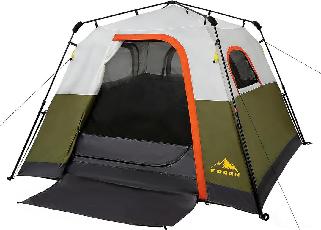 3/4 Person Camping Tent with 1 Door, 4 Windows, and Upgraded Ventilation– Instant Setup, Waterproof, 8'x 8'x 67''Oxford Fabric Floor Pop Up in 60 Seconds Includes Rainfly and Backpack