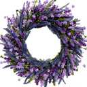 26 Inch Purple Lavender Flower Wreath for Front Door, Spring Summer Forsythia Lavender Flowers Wreath for Indoor and Outdoor Decor, Rustic and Farmhouse Purple for Home