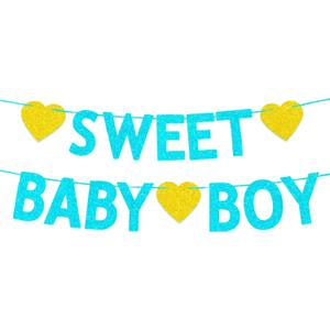 Baby Shower Decorations for Boys, Blue Glitter Sweet Baby Boy Banner, Its a boy Gender Reveal 1st Birthday Party Decorations Supplies