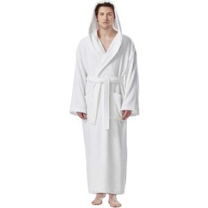 Arus Men's Hooded Classic Bathrobe Turkish Cotton Robe with Full Length Options (XX-Large, White)