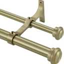 Antique Bronze Double Curtain Rods 36-72", "Double Window Rods with End Cap Finials, Adjustable 1-Inch Front and 5/8 Inch Back