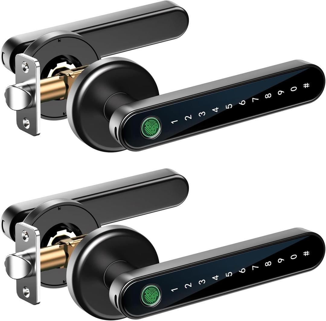 IRONZON 2PACK Fingerprint Door Lock Door Knob with Keypad Keyless Entry Door Lock with Handle for Home Hotel Office Apartment (Black2P)