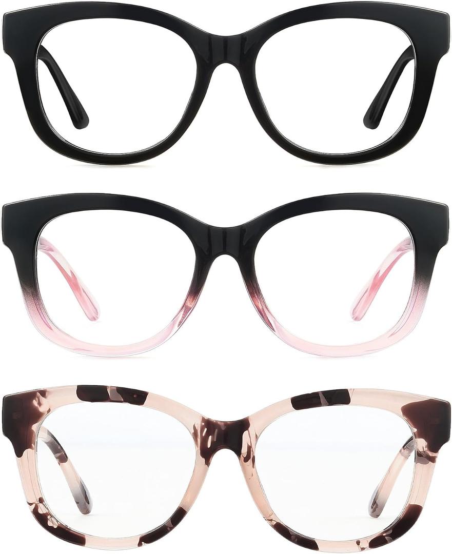LADEESSE Readers for Women Oprah Style 3 Pack Square Oversized Reading Glasses with Spring Hinge Blue Light Blocking Ladies, 1.25x