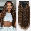 REECHO Clip in Hair Extensions, 5PCS Ash Blonde Hair Extensions 24" Thick Long Loose Waves hair extensions HE002 Invisible Lace Weft Chocolate Brown with Golden Highlights