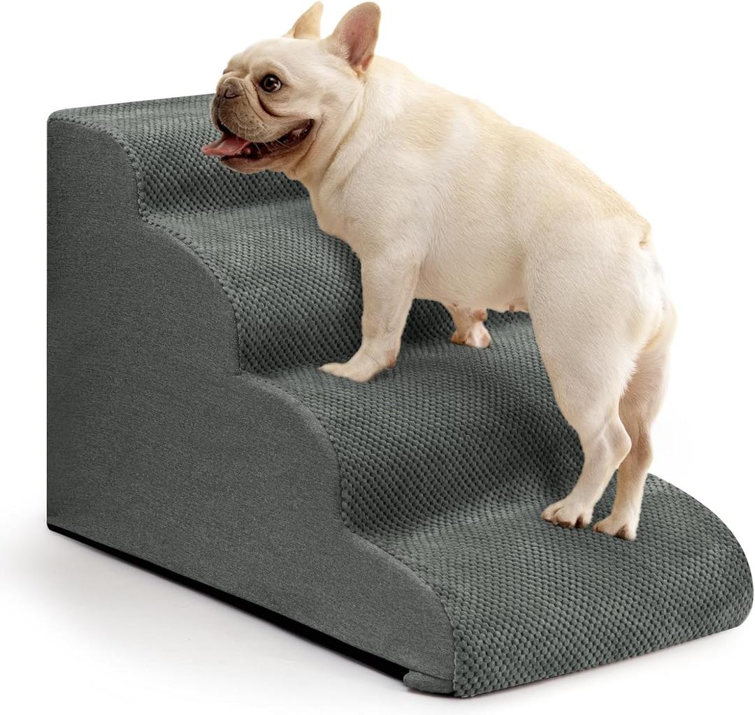 Dog Steps for Bed and Couch,4-Step Dog Stairs and Ramp for Small Dogs & Cats,Indoor Anti-Slip Pet Stairs for Old Cats and Puppy,Grey