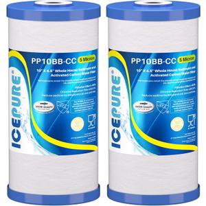 ICEPURE 5 Micron 10" x 4.5" Whole House Sediment and Carbon Filter 2 Pack