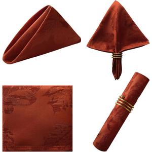 Honellaty Rust Square Napkin, Spillproof & Wrinkle Resistant, Elegant Jacquard Damask Napkin for Dining, Autumn, Harvest, Thanksgiving, 4 Pieces(20x20 Inches)