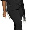 PINSV Women 2 Piece Outfits Short Sleeve Top and Flare Pants Lounge Sets Tracksuit (Large, Black)