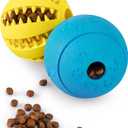 HIPPIH Dog Puzzle Toys 2 Pack, Dog Enrichment Toys for Large Dogs & Small Dogs, Puppy Balls for Treat Dispensing, Durable Balls for Teeth Cleaning/IQ Training/Chewing (3.14inch+2.75inch, blue+yellow)