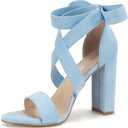 Strappy Heels for Women Chunky Heels High Heeled Sandals with Lace Up Fahsion Casual Nude Block Heel Sandals (10, Light Blue)